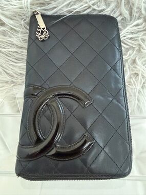 CHANEL Cambon Ligne Quilted Zip Around Travel Organizer Black/Pink Authentic